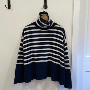 Gap Navy Blue Stripe 24/7 Split-Hem Turtleneck Sweater